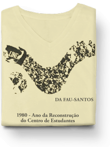 Camiseta criada pelo DA FAU para celebrar a reconstrução do Centro de Estudantes de Santos